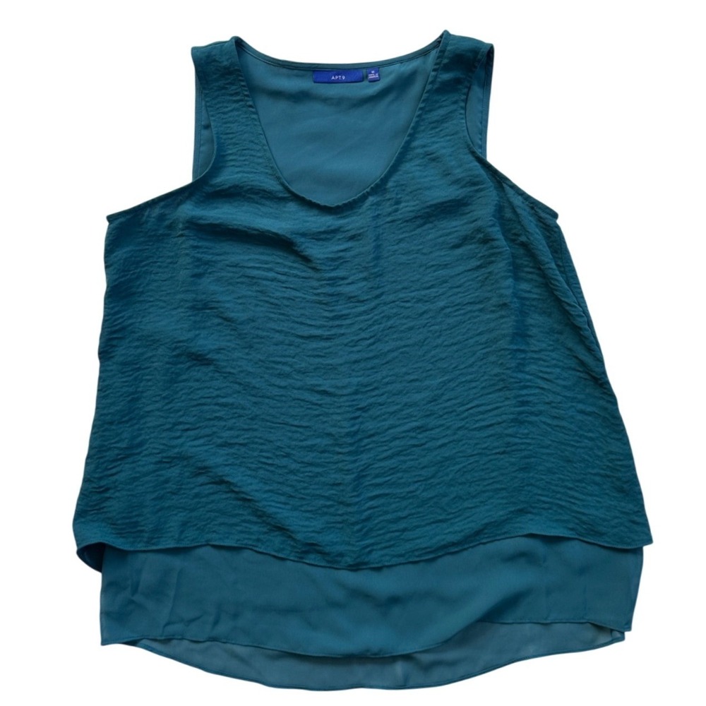 Apt 9 Sleeveless Blouse Women Size M Teal Layered Crinkle Split Back Excellent